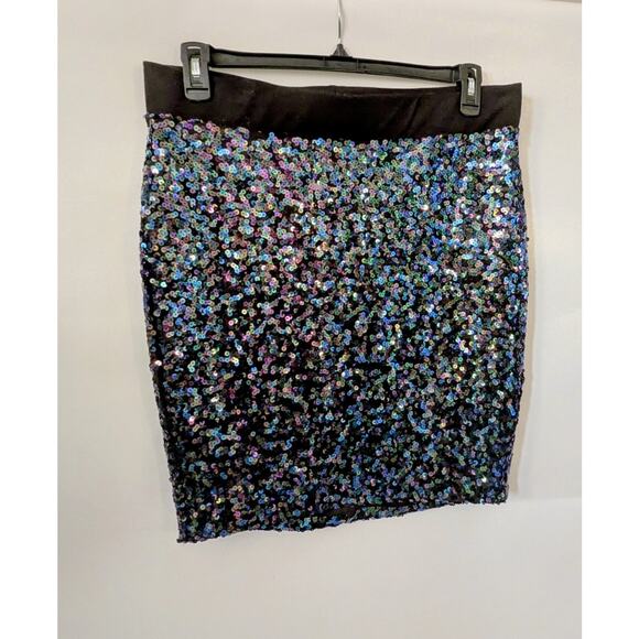 Torrid Women Purple Blue Sequin Mini Skirt Size 1 Stretch Lined Pull On - Picture 1 of 9